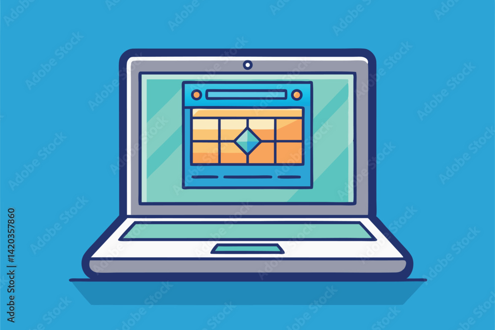 Minimal vector illustration of a laptop displaying an online shopping interface with a credit card and colorful product boxes Minimal vector illustration of a laptop displaying an online shopping interface with a credit card and colorful product boxes