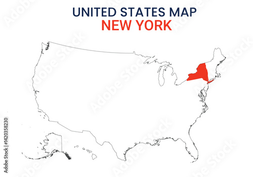 New York map of USA state. New York map vector illustration. New York vector map on white background.