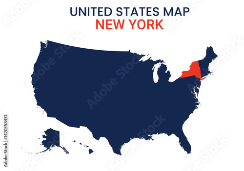 New York map of USA state. New York map vector illustration. New York vector map on white background.