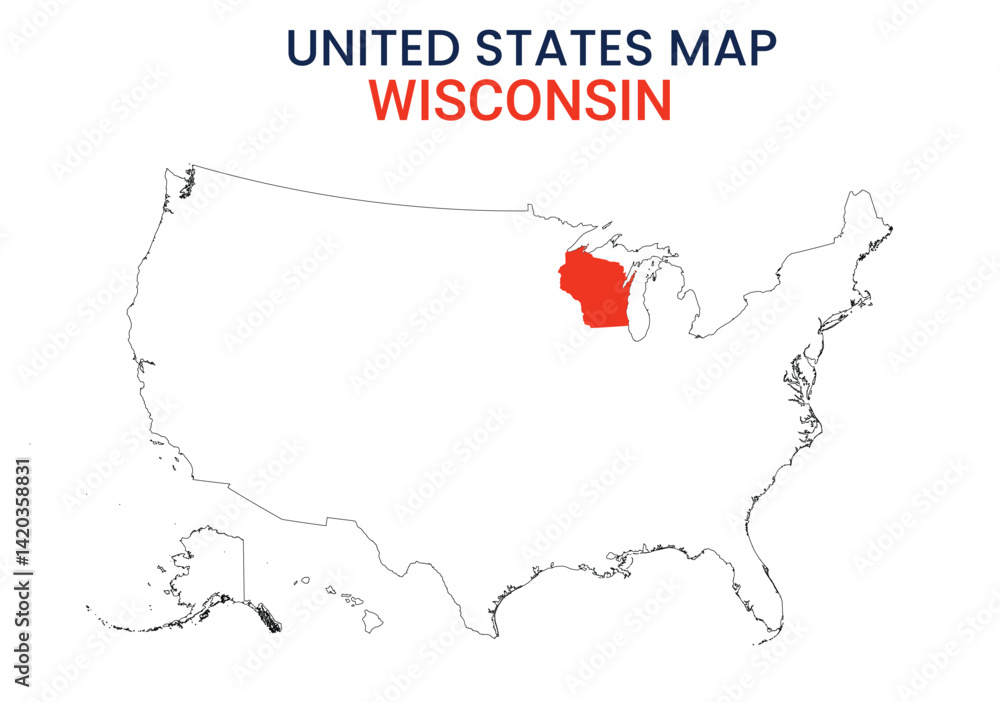 Obraz premium Wisconsin map of USA state. Wisconsin map vector illustration. Wisconsin vector map on white background.