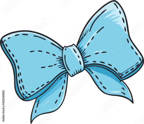 Hand-drawn Light Blue Ribbon Bow Illustration for Gift Wrapping Design