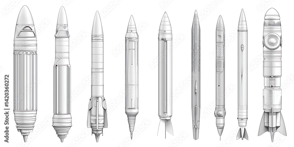 Sketch of Various Rocket Designs and Concepts in Black and White Sketch of Various Rocket Designs and Concepts in Black and White
