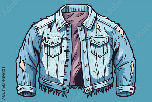 Vintage denim jacket design featuring a stylish distressed look with fur accents ideal for contemporary fashion lovers and trendsetters