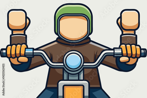 Motorcyclist grips handlebars in dynamic vector illustration featuring minimal design elements and vibrant colors