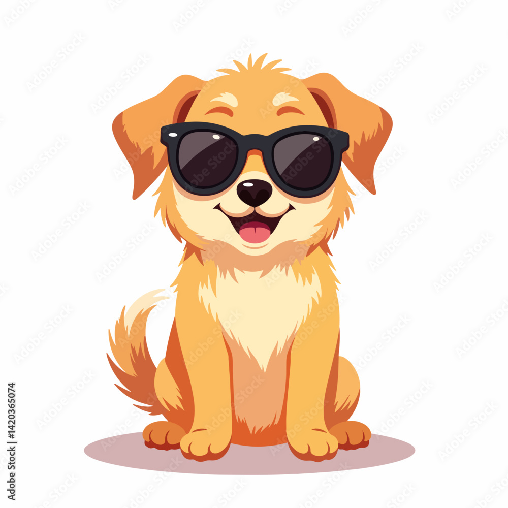 Naklejka premium Playful dog wearing sunglasses sitting on white background, joyful spirit