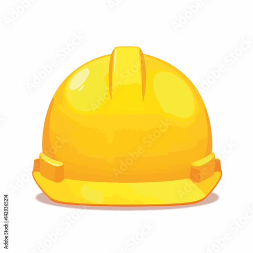 Bright yellow construction helmet on white background, safety symbol