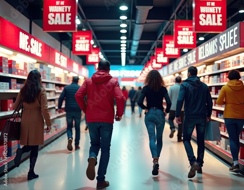 Obraz na płótnie Shoppers rushing during a sale in a supermarket w salonie