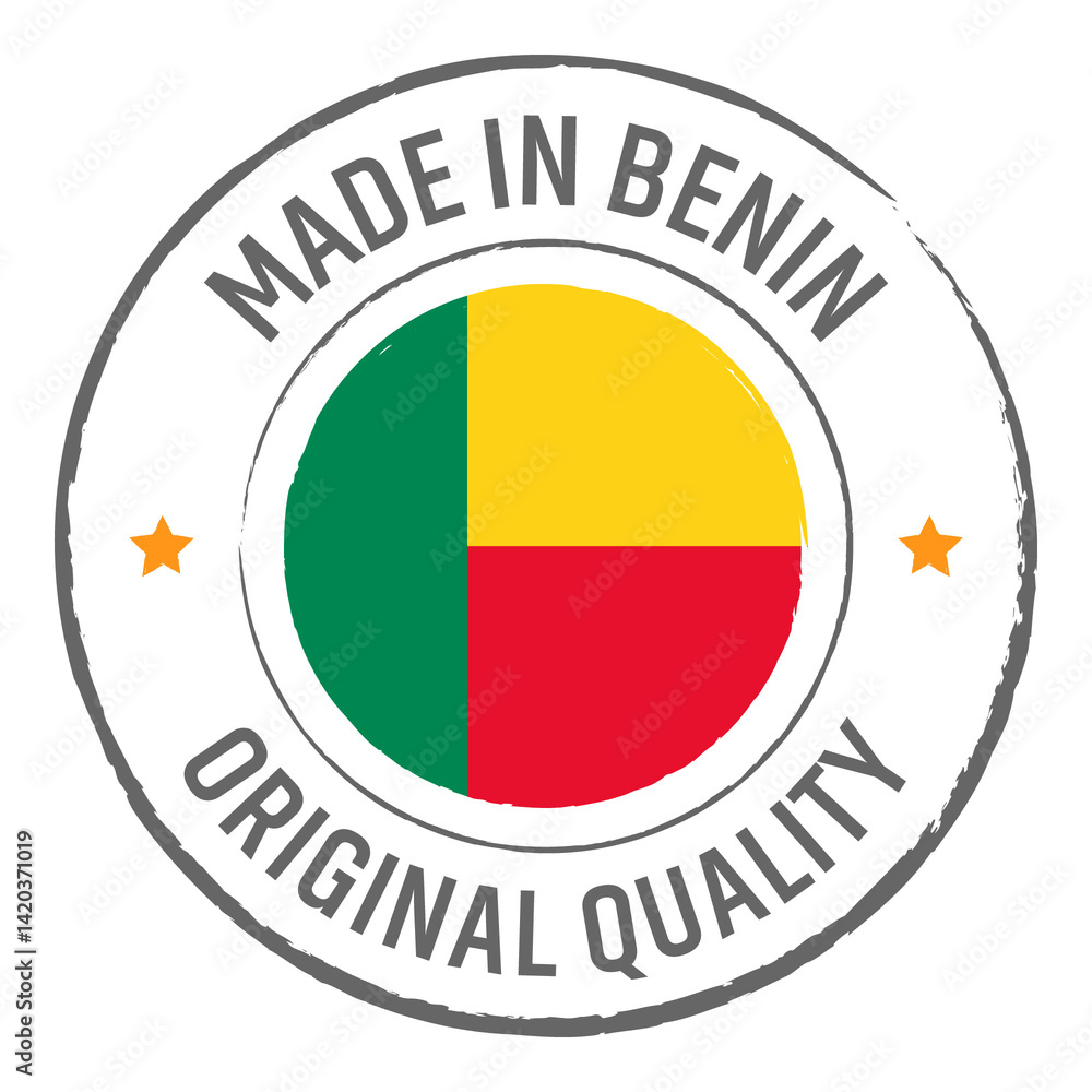 Fototapeta premium Made in Benin stamp logo with national flag illustration isolated png transparent