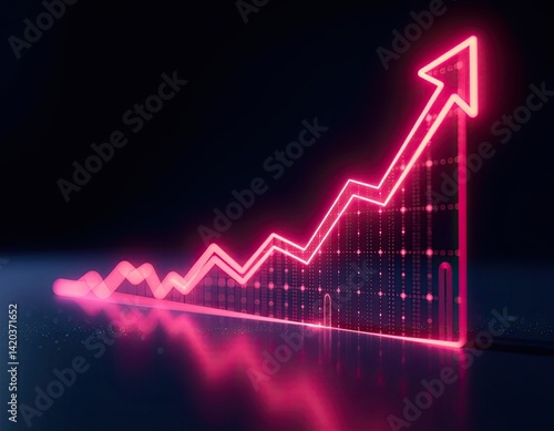 Obraz na płótnie Neon Pink Upward Trend Graph, Growth, Success, Financial Chart, Stock Market w salonie