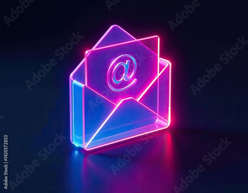 Obraz na płótnie Neon Email Icon Glowing Envelope with At Symbol w salonie