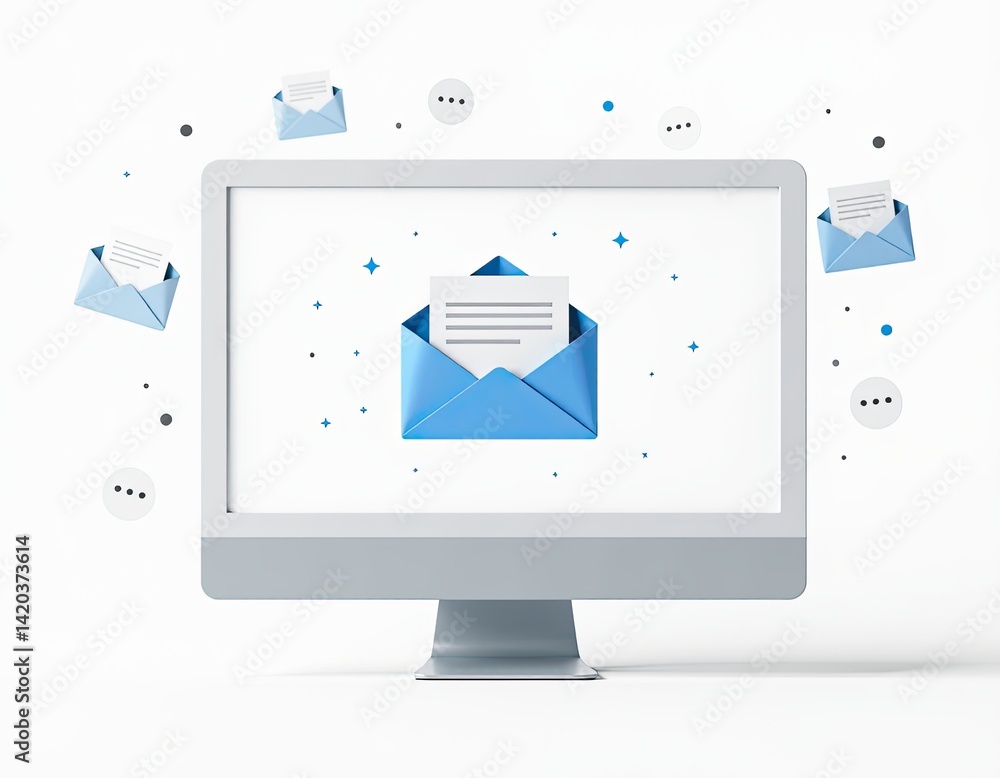 Email Marketing, Online Communication, Computer Screen with Messages, Digital Correspondence