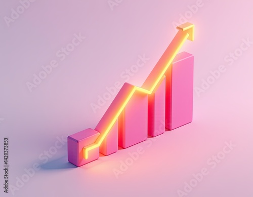 Obraz na płótnie Pink Neon Growth Chart Upward Trend, Business Success, Financial Growth, 3D Render w salonie