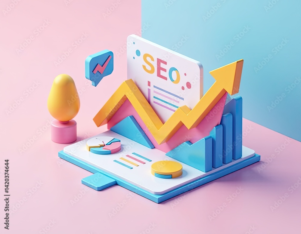 3D Render of SEO Growth and Analytics