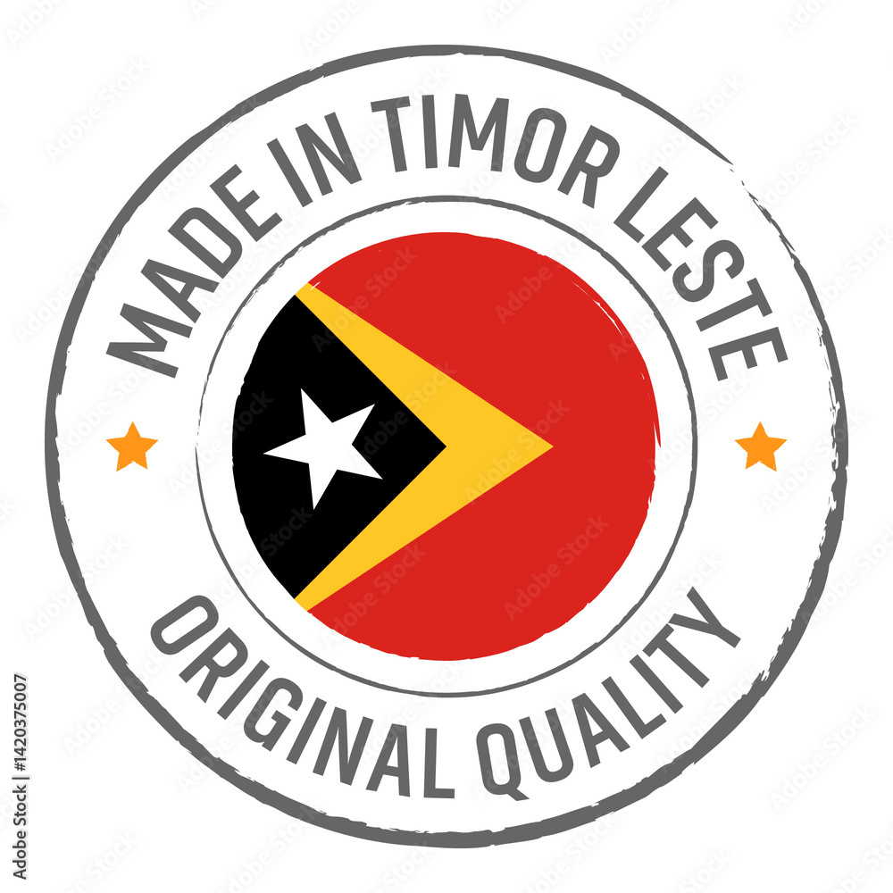 Obraz premium Made in East Timor Leste stamp logo with national flag illustration isolated png transparent