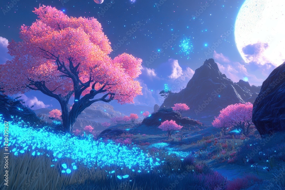 A researcher in a colorful galaxy discovers a planet where the trees are made of shimmering blue and pink leaves that can alter the flow of time When they accidentally alter history, A researcher in a colorful galaxy discovers a planet where the trees are made of shimmering blue and pink leaves that can alter the flow of time When they accidentally alter history,