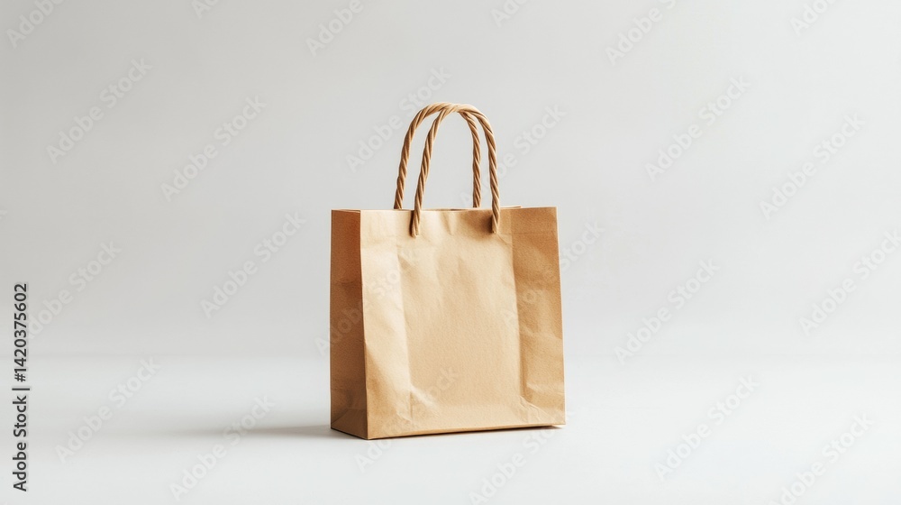 Simple brown paper shopping bag placed on a minimalist background for retail therapy and eco-friendly purchases Simple brown paper shopping bag placed on a minimalist background for retail therapy and eco-friendly purchases