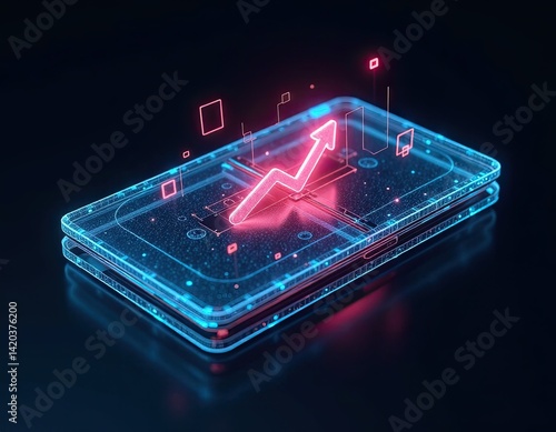 Obraz na płótnie Futuristic Smartphone with Upward Trending Growth Graph - Digital Business Success Concept w salonie