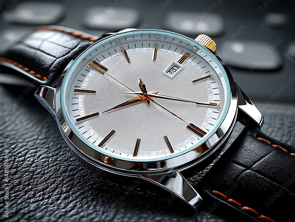 Fototapeta premium Stylish Watch on Keyboard