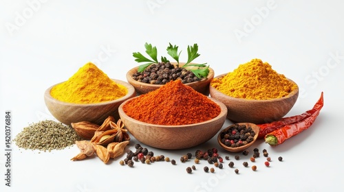 Fototapeta Naklejka Na Ścianę i Meble -  India food chicken masala and curry ingredient in 3d png white using for presentation. Created using generative AI.