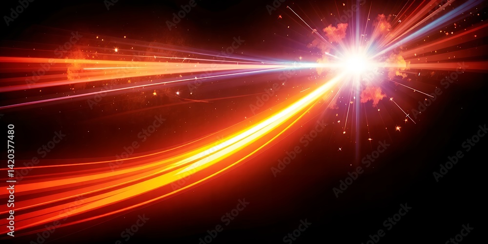 Abstract image depicting bright light streaks and bursts against a dark background scene Abstract image depicting bright light streaks and bursts against a dark background scene