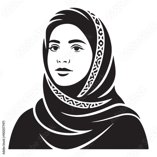 muslim woman vector on white background. woman, face, arab, beauty, arabic, black, hijab, 