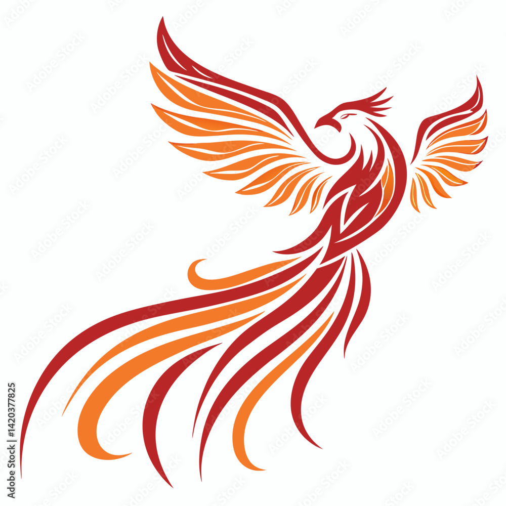 Fototapeta premium Abstract Phoenix Logo with Winged Motion and Fiery Gradient Twist