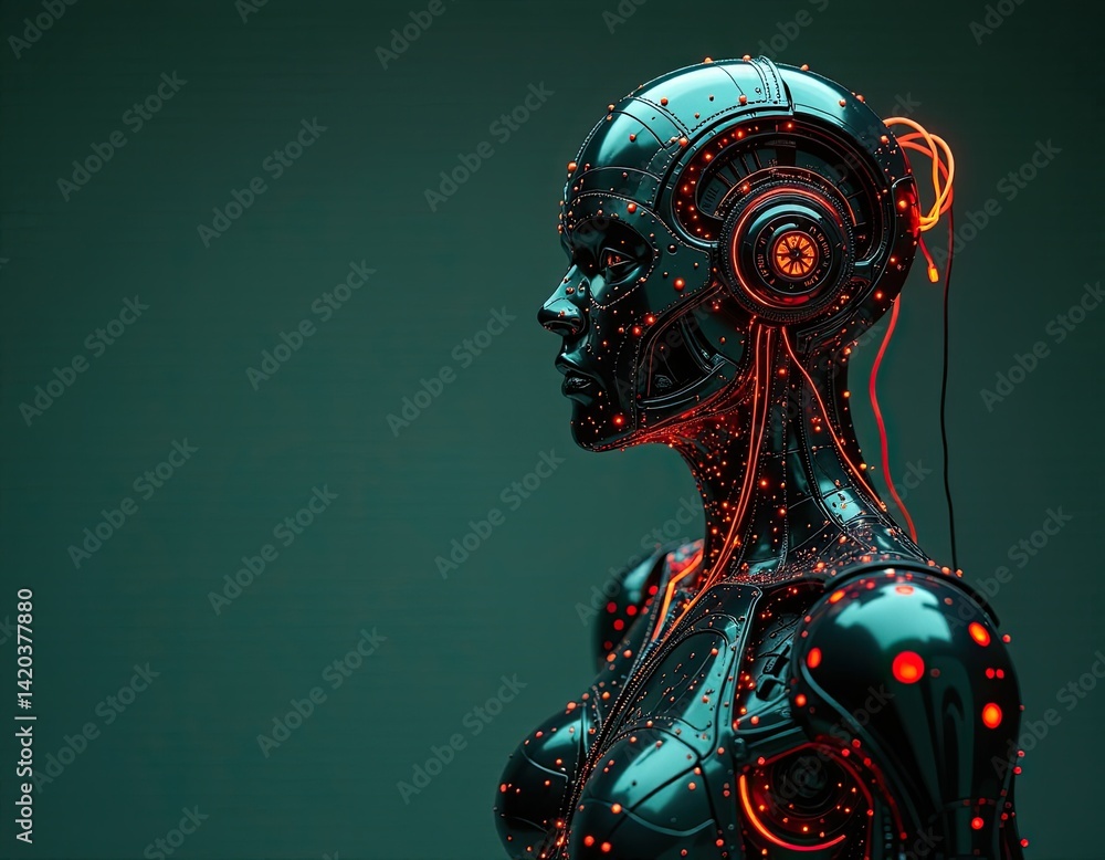 Futuristic Female Robot, Cyborg Woman, AI, Artificial Intelligence, Technology Concept