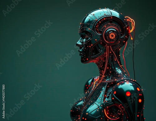 Obraz na płótnie Futuristic Female Robot, Cyborg Woman, AI, Artificial Intelligence, Technology Concept w salonie