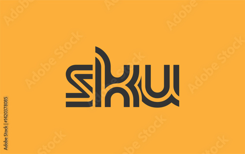 SKU Creative Unique Modern Letter Logo Design. Stylized logo featuring a unique letter design, presenting abstract minimalist aesthetics and modern appeal.