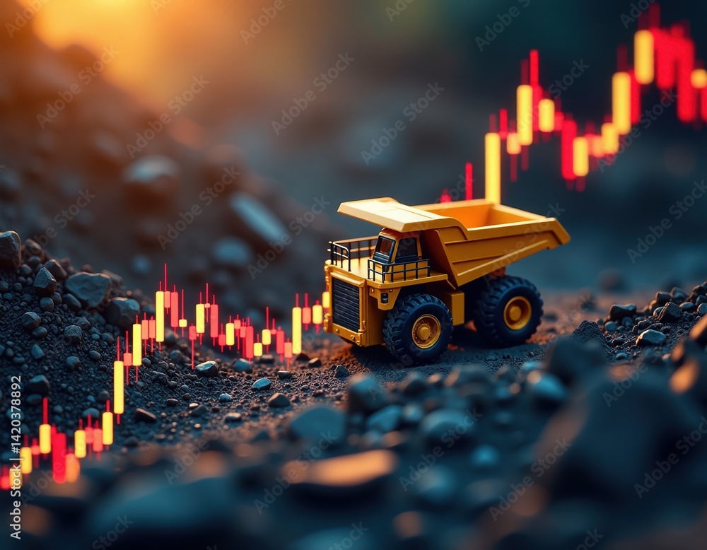Mining Truck and Stock Market Chart - Commodity Prices, Investment, and Growth Concept