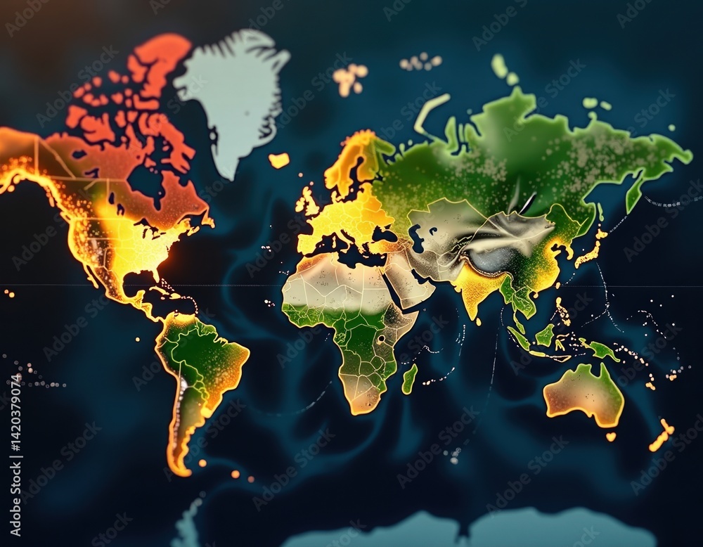 Global Network, World Map, Digital World, Illuminated Continents