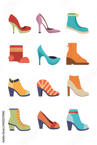 Trendy Shoe Collection: Flat vector icons and illustration