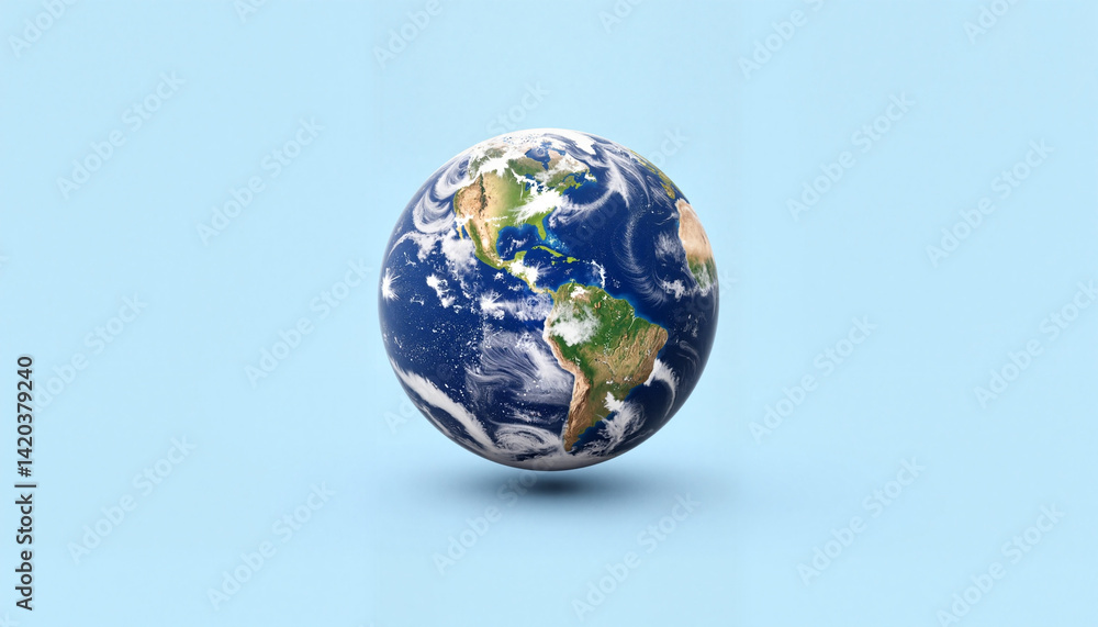 Globe of Planet Earth spinning in bright blue sky, environmental awareness Globe of Planet Earth spinning in bright blue sky, environmental awareness