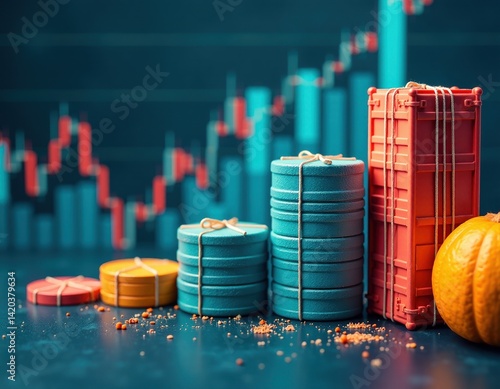 Obraz na płótnie Stock Market Growth and Global Trade Concept with Gifts and Pumpkin w salonie