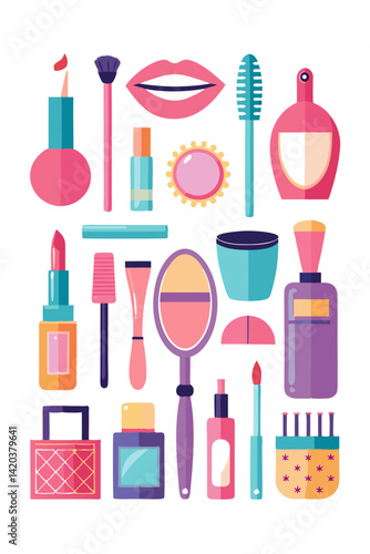 Bright Cosmetic Products Vector Illustration for Beauty Concepts