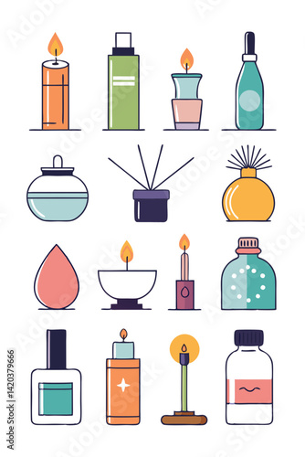 Collection of Illustrated Home Spa and Beauty Products