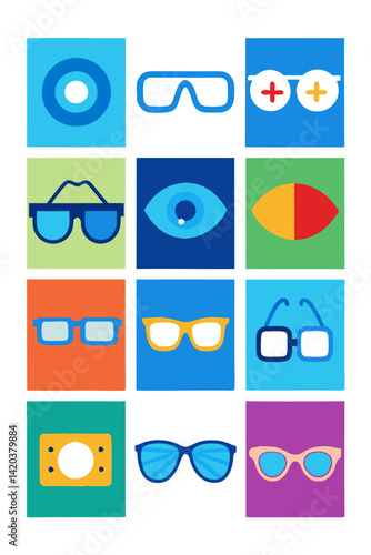 Colorful Eyeglasses and Vision Icons Illustration for Marketing