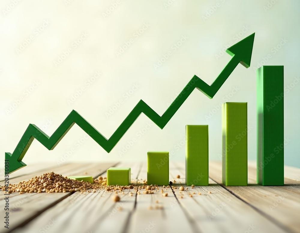 Green Growth Graph Showing Business Success and Agricultural Increase
