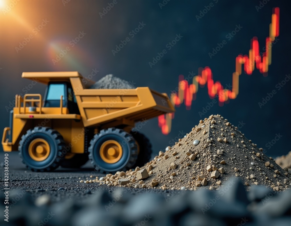 Mining Truck and Stock Market Graph Commodity Prices and Industry Growth