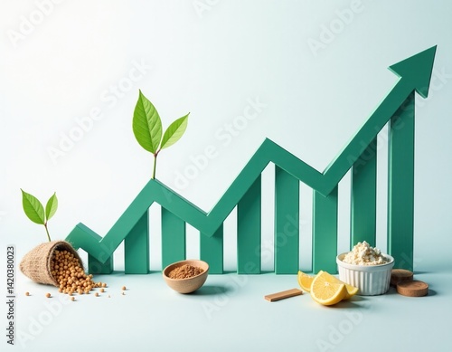 Growing Business Graph with Soybeans, Lemon, and Cottage Cheese - Sustainable Growth Concept