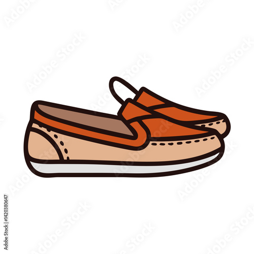 Cute cartoon illustration of orange loafers on black