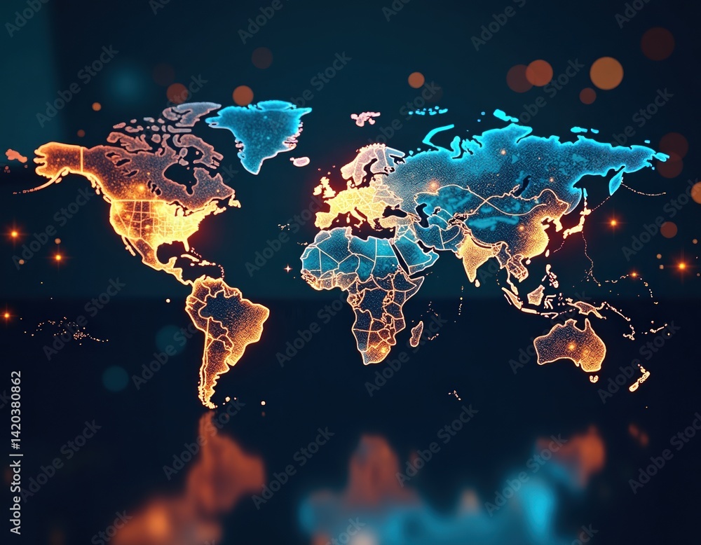 Glowing World Map Global Network Connection, Digital Technology, International Business