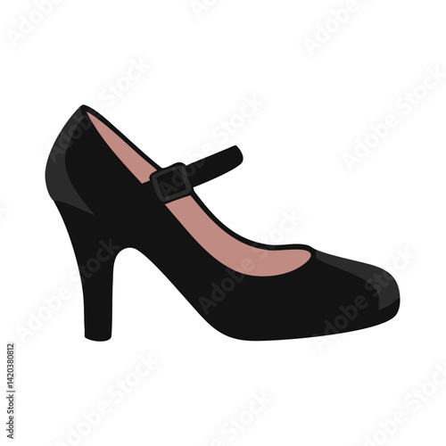 Elegant Black Mary Jane Heel Isolated on Black