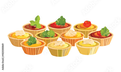 Set of Cupcakes with Cream and Strawberry - Vector Illustration