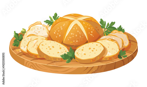 bread and cheese Platter - Vector Illustration