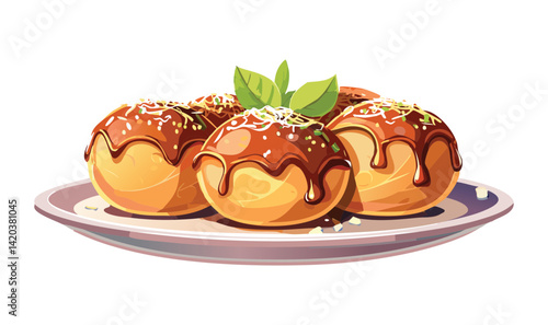 Snack of Takoyaki Food - Vector Illustration