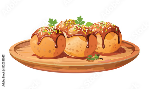 Snack of Takoyaki Food - Vector Illustration