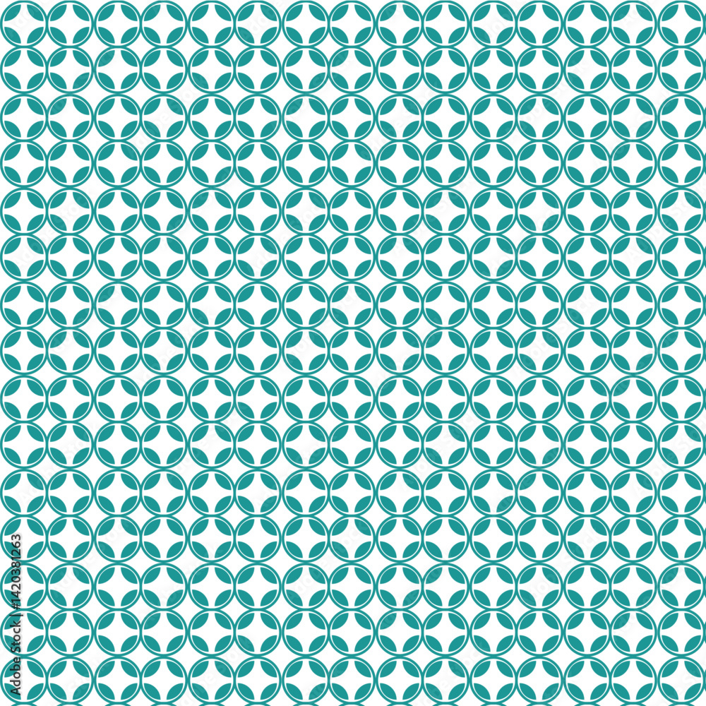 seamless pattern with blue dots, geometric interlocking circle pattern, chain-like visual effect