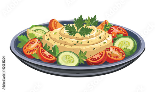 Baba Ganoush Platter Appetizer Food - Vector Illustration