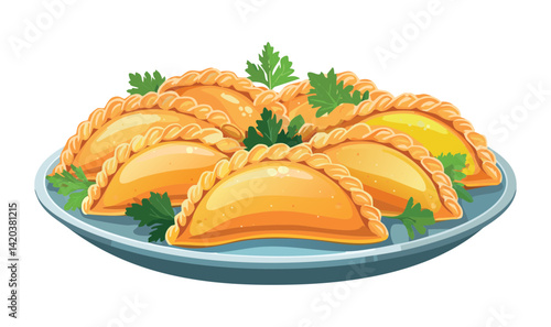 Empanadas Platter Pastel Appetizer Food - Vector Illustration